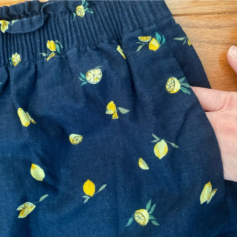 J.Crew Factory Lemon Print Linen Blend Mini Skirt Pull On Pockets Size 10